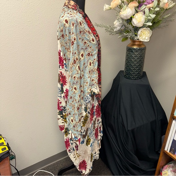 Umgee Boho Patchwork Kimono Duster Floral Open Front Lightweight M/L - Picture 4 of 7